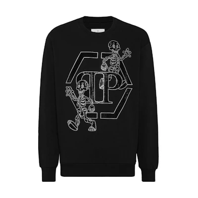 PHILIPP PLEIN Skull Embroidered Crewneck Sweatshirt Black Long Sleeve PADC-MJO1220-PJY002N-BLACK