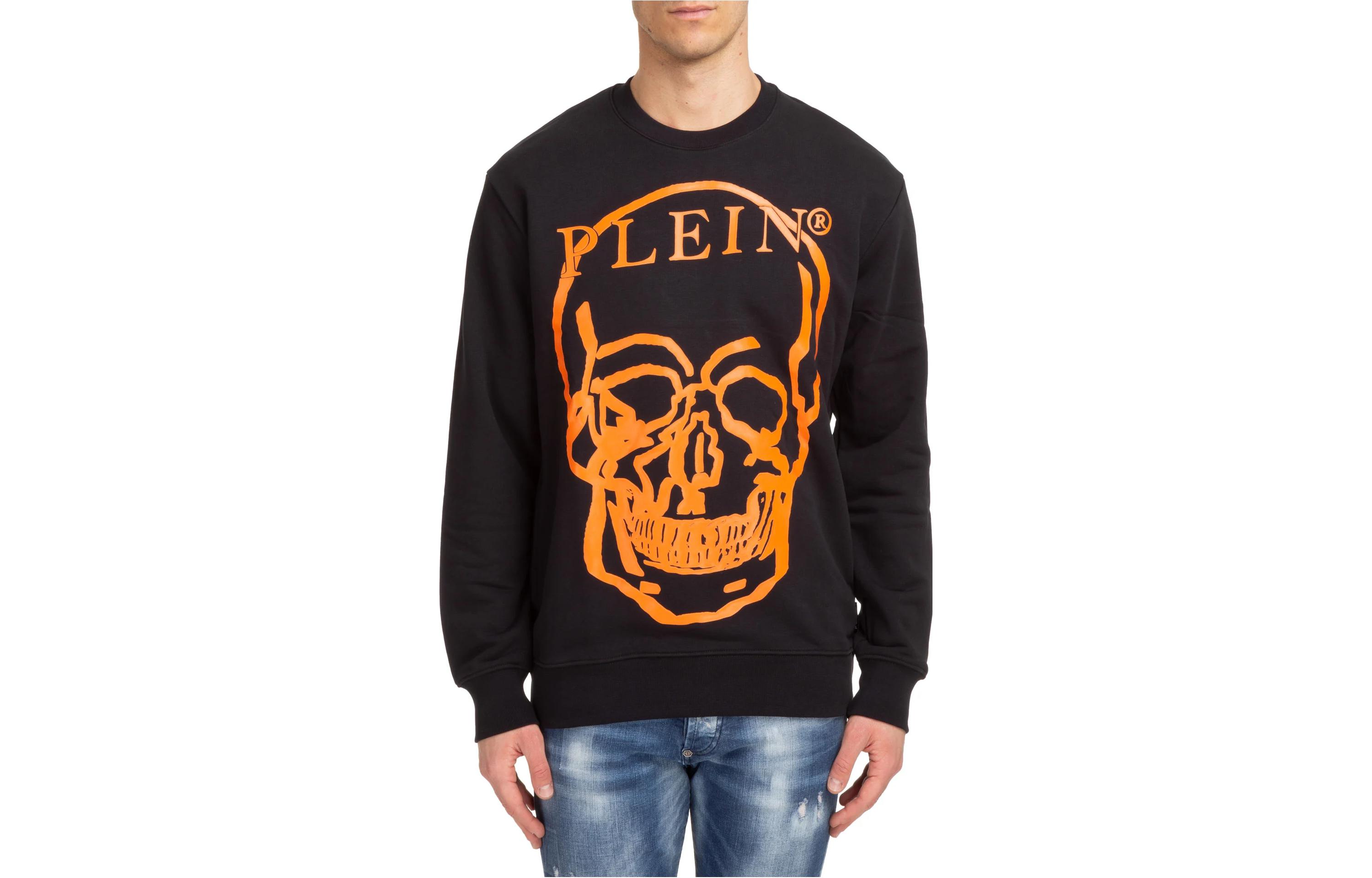 PHILIPP PLEIN Skull Letter Print Black Long Sleeve Sweatshirt for Men SABCUJO0035PJO002N0220