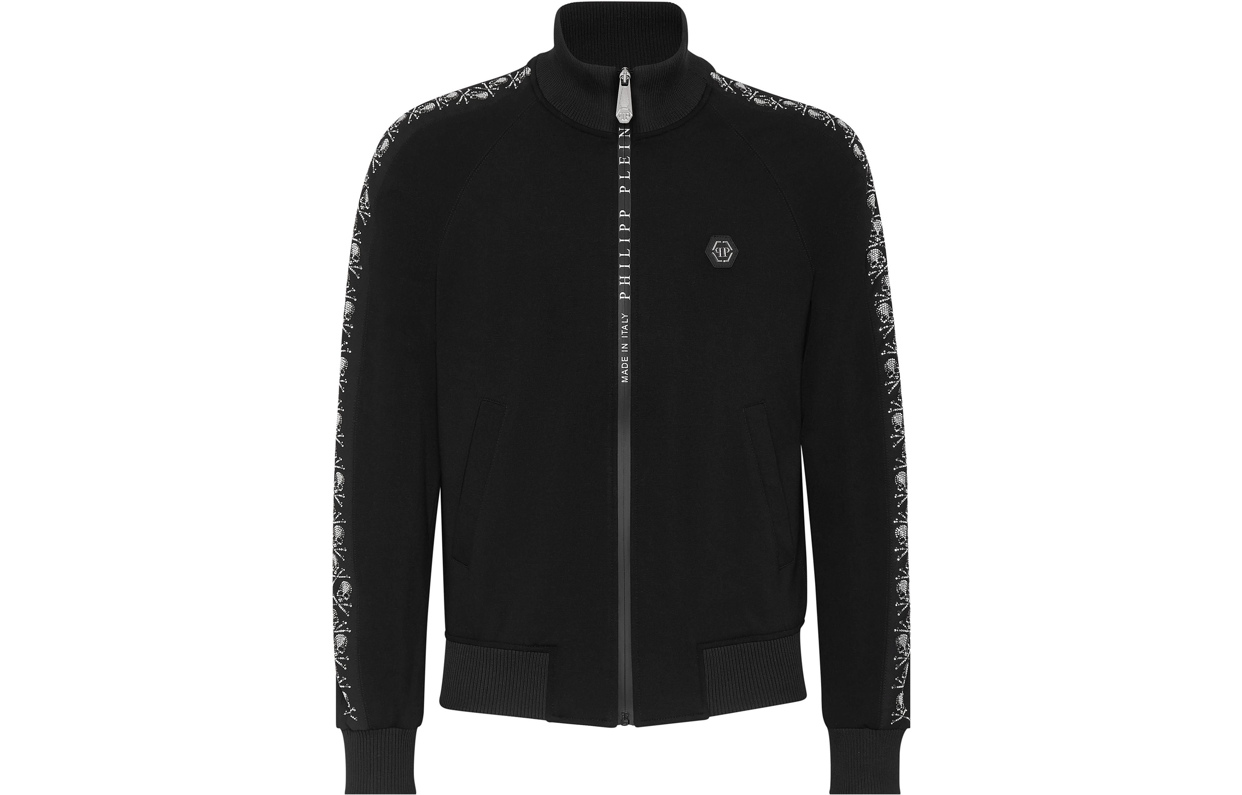 PHILIPP PLEIN Skull Letter Print Zip Jacket Black Casual Style SABC-MJB2638-PTE003N-02