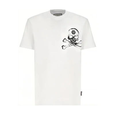 PHILIPP PLEIN Skull Logo Crew Neck White Short Sleeve T-Shirt . SADC-MTK6835-PJY002N-01