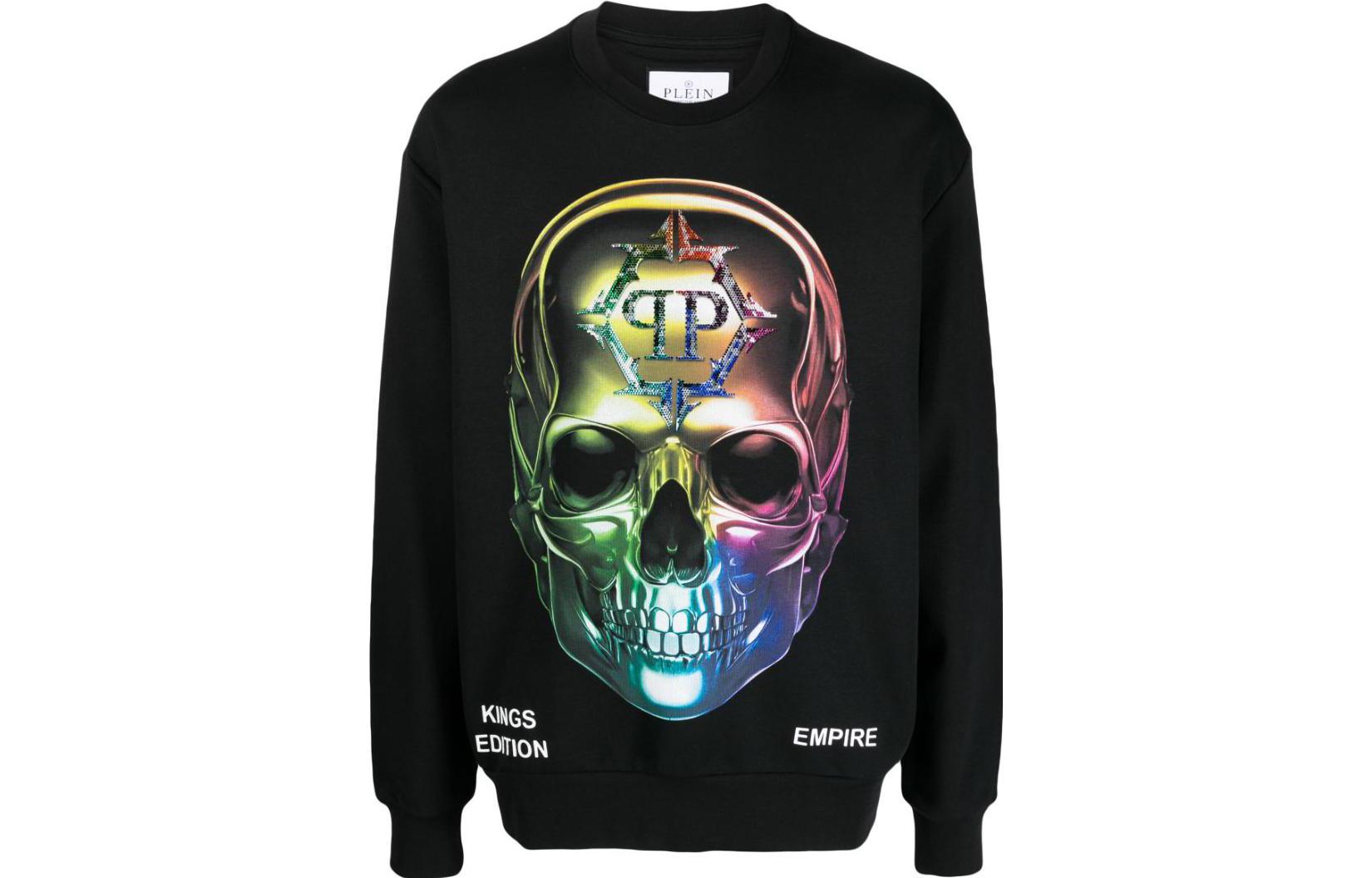 PHILIPP PLEIN Skull Logo Crewneck Sweatshirt Black Casual Wear AACC-MJO1106-PJO002N-0221