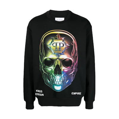 PHILIPP PLEIN Skull Logo Crewneck Sweatshirt Black Casual Wear AACC-MJO1106-PJO002N-0221