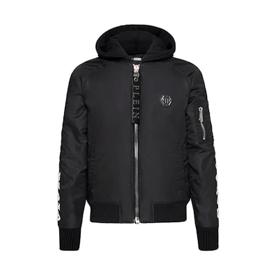 PHILIPP PLEIN Skull Logo Hooded Zip Jacket Black Long Sleeve A18C-MRB0828-PNY002N-0201