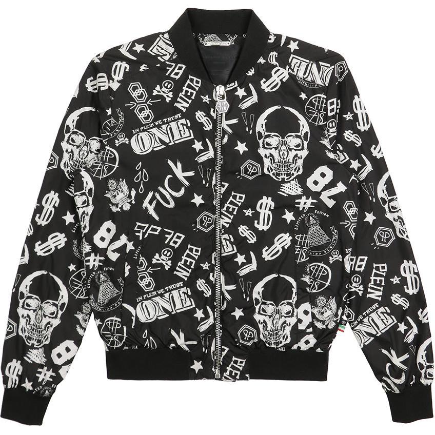 PHILIPP PLEIN Skull Logo Print Full-Zip Jacket Black POIZON24051047