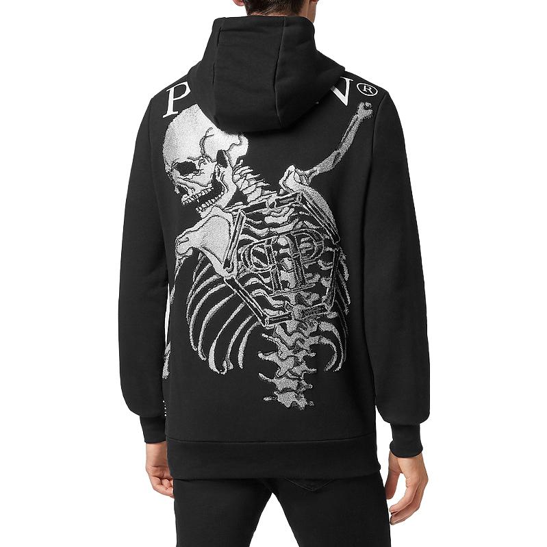 Shop 飞利浦普莱因骷髅标志印花连帽衫休闲长袖卫衣 SABC-MJB2624-PJO002N-02