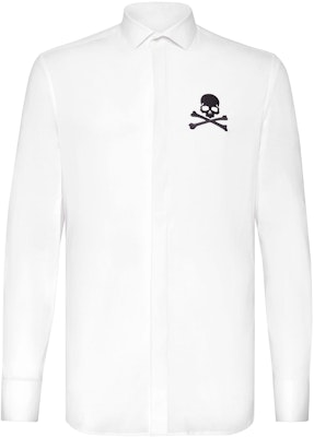 PHILIPP PLEIN Kemeja Lengan Panjang Pria Putih Motif Skull Print A19C-MRP1078-PTE012N-01 Order PHILIPP PLEIN Kemeja Lengan Panjang Pria Putih Motif Skull Print A19C-MRP1078-PTE012N-01