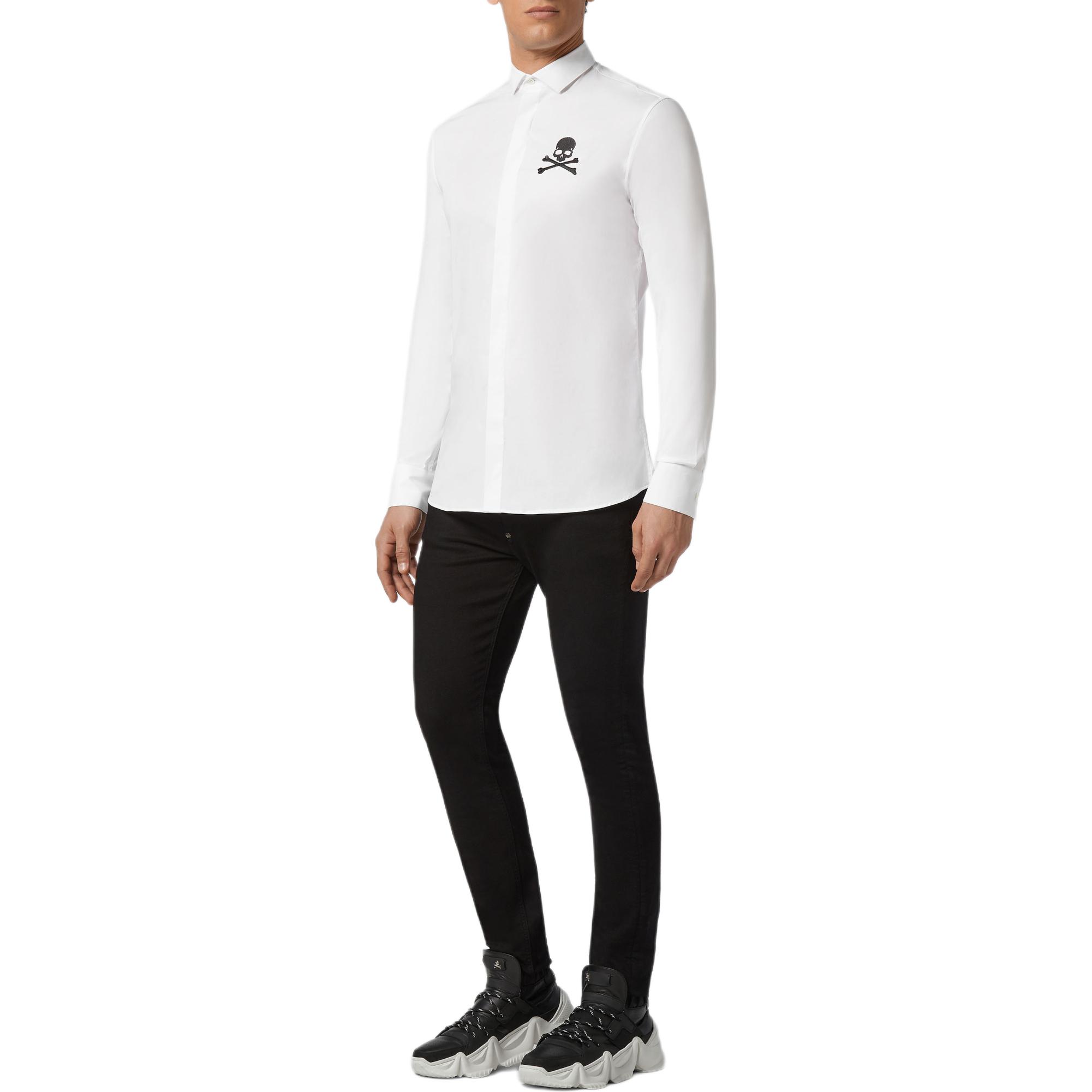 Lookbook PHILIPP PLEIN Kemeja Lengan Panjang Cetak Skull Lelaki - Putih A19C-MRP1078-PTE012N-01