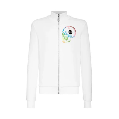 PHILIPP PLEIN Skull Print Colorblock Zip Jacket White Long Sleeve PAAC-MJB2472-PJO002N-01
