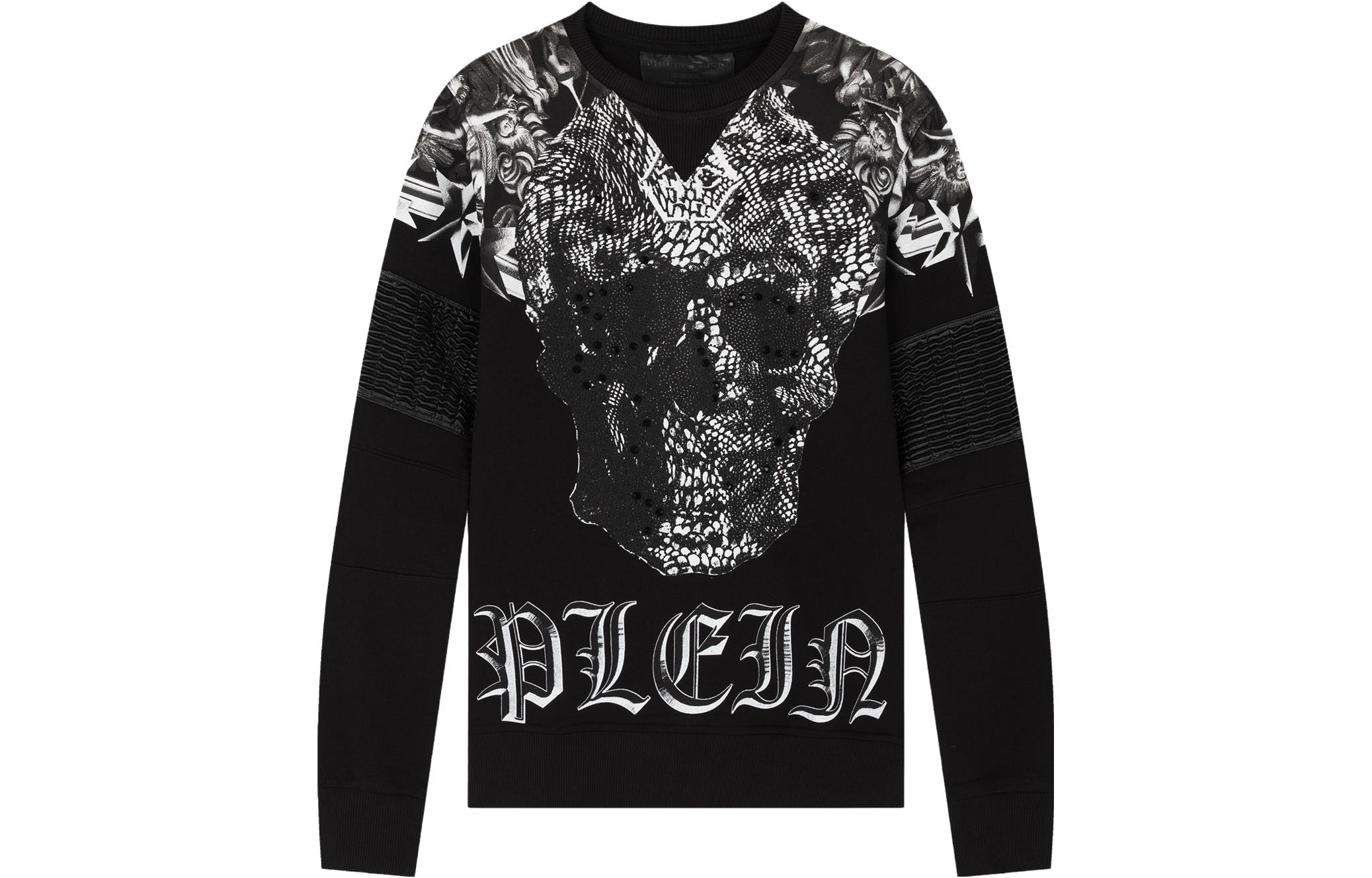 PHILIPP PLEIN Skull Print Cotton Crewneck Sweatshirt Men Black P17C-MJO0056-PJO002N-02