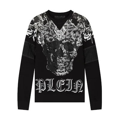PHILIPP PLEIN Skull Print Cotton Crewneck Sweatshirt Men Black P17C-MJO0056-PJO002N-02