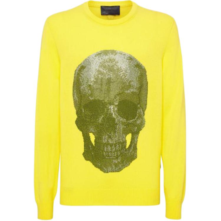 PHILIPP PLEIN Skull Print Crewneck Long Sleeve Sweatshirt Yellow PABC-MKO1123-PKN002N-09