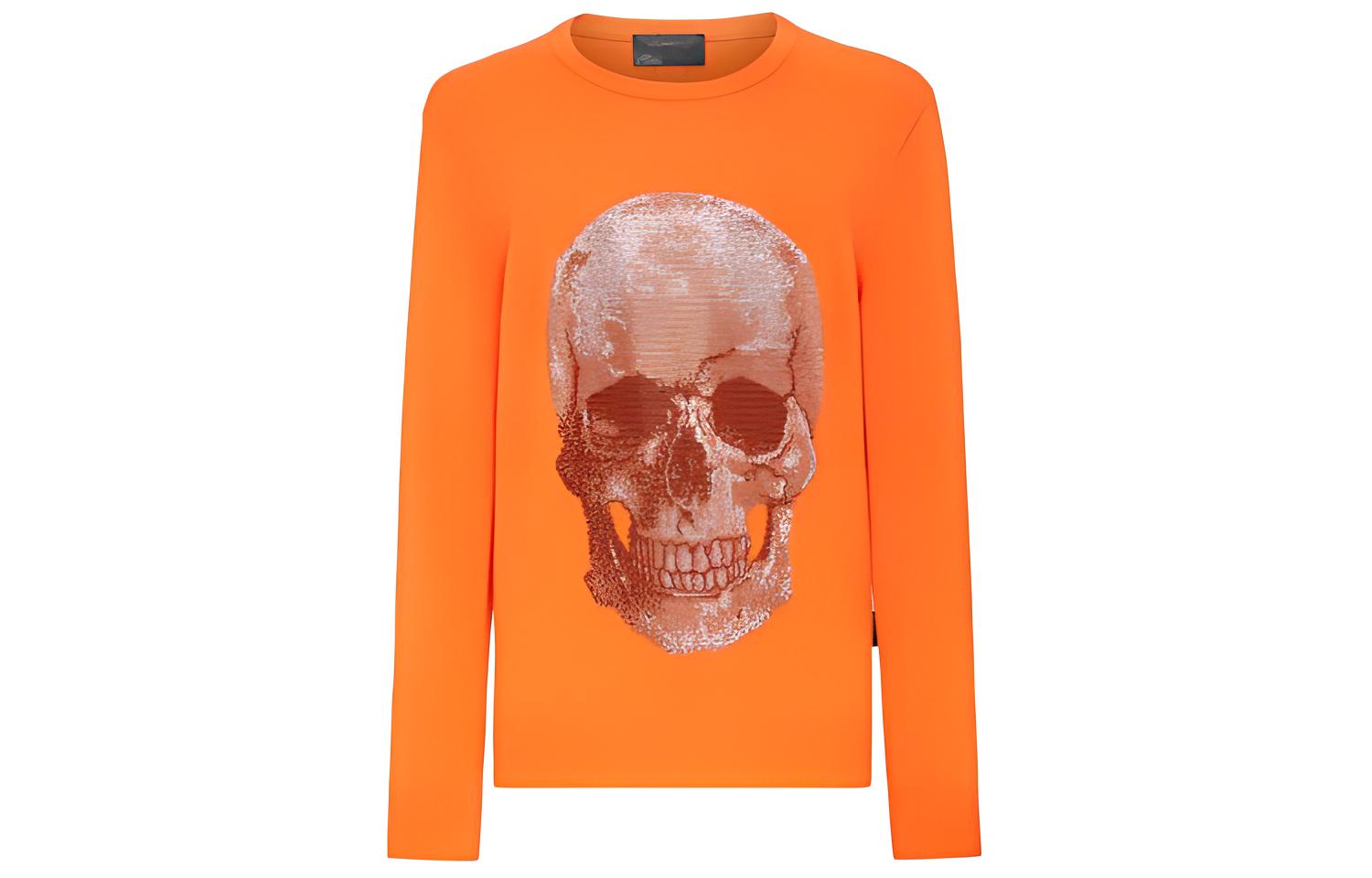 PHILIPP PLEIN Skull Print Crewneck Pullover Sweatshirt Orange PABC-MKO1123-PKN002N-20