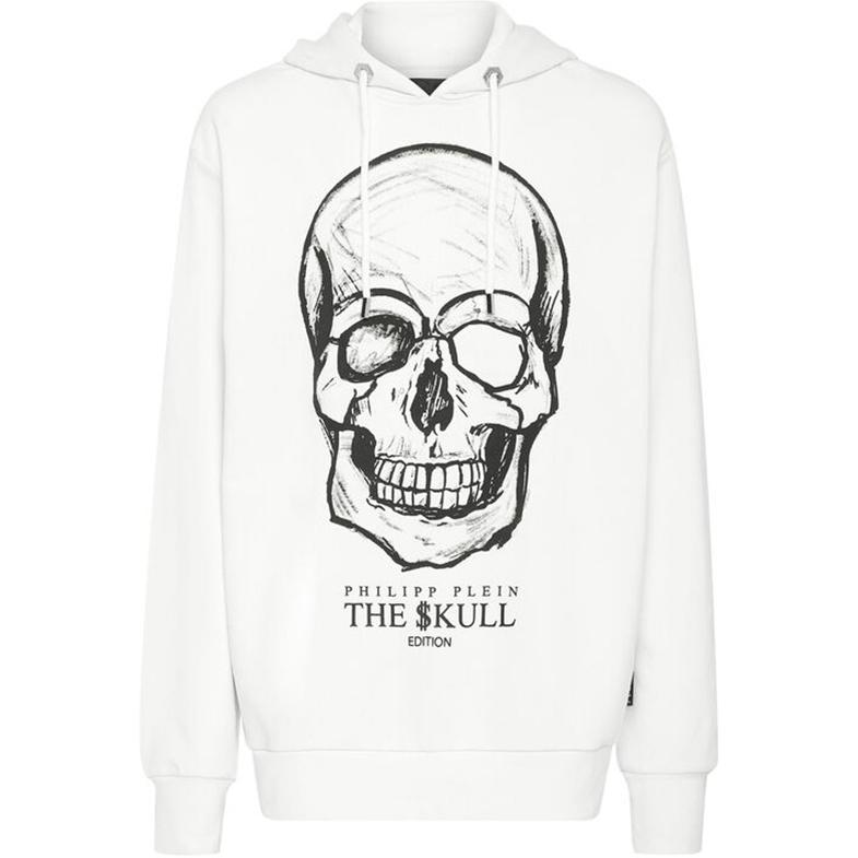 PHILIPP PLEIN Skull Print White Hoodie Long Sleeve Casual Sweatshirt UABC-MJB2543-PJO002N-01