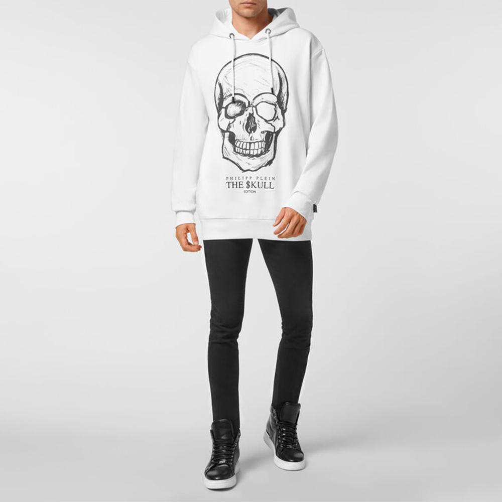 Shop 菲利普普莱因骷髅印花白色连帽长袖休闲卫衣 UABC-MJB2543-PJO002N-01