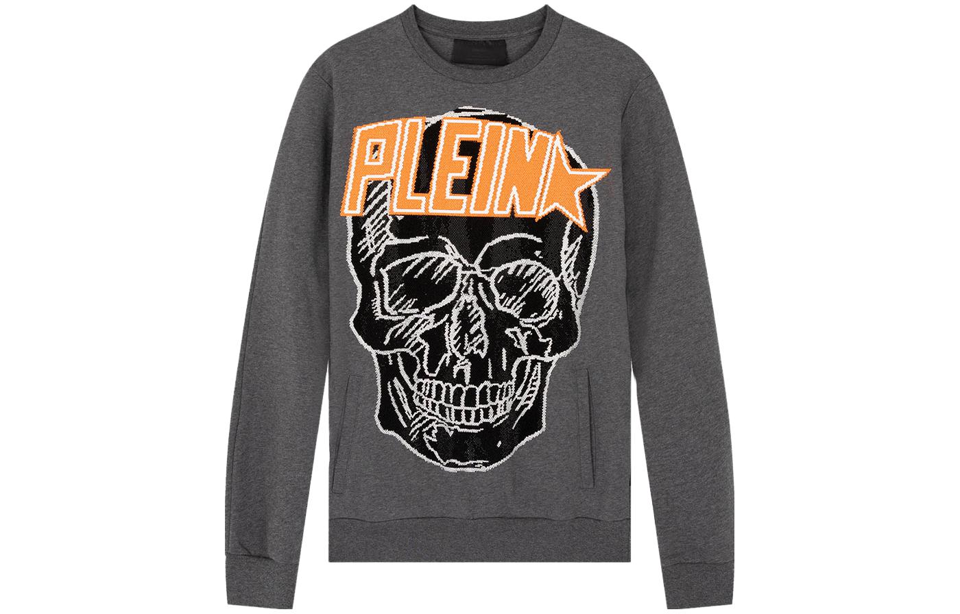 PHILIPP PLEIN Skull Rhinestone Slim-Fit Crewneck Sweatshirt - Gray P20C-MJO0687-PJO002N-1020