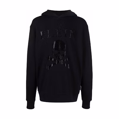 PHILIPP PLEIN Skull Sequin Logo Hoodie Unisex Black PABC-UJB0072-PJO002N-BLACK