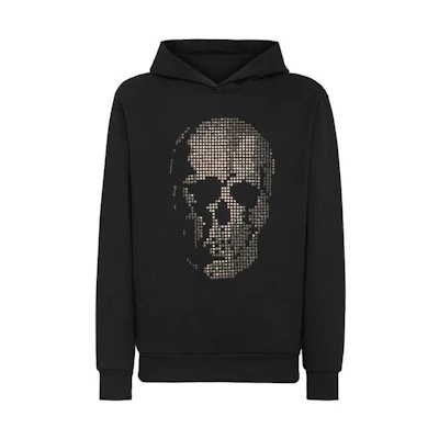 PHILIPP PLEIN Skull Strass Hoodie Sweatshirt Black Long Sleeve AACC-MJB3088-PJO002N-02