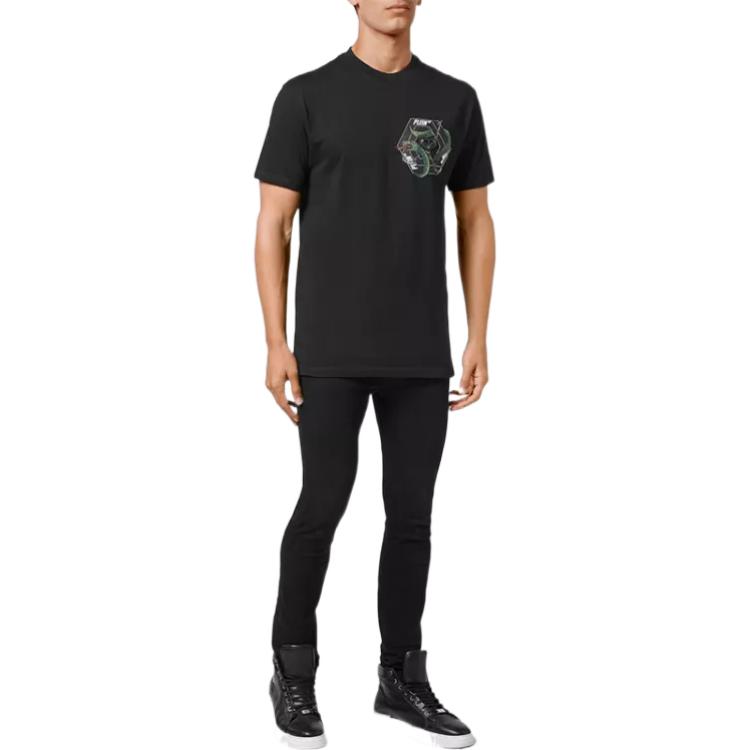 Shop PHILIPP PLEIN Kaos Unisex Slogan Cetak Casual Crew Neck. AAAC-UTK0060-PJY002N-02