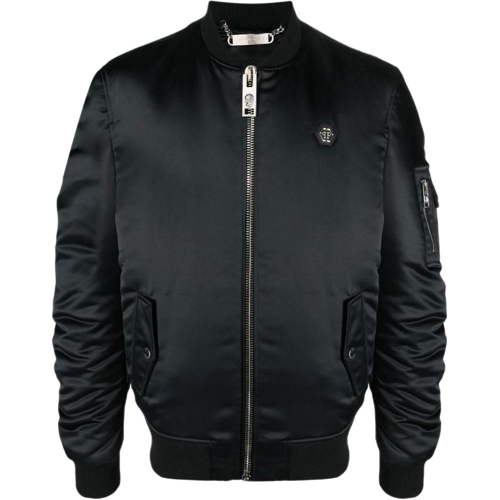 PHILIPP PLEIN Solid Color Bomber Jacket with Stand Collar Long Sleeves SACC-MRB1970-PTE003N-02