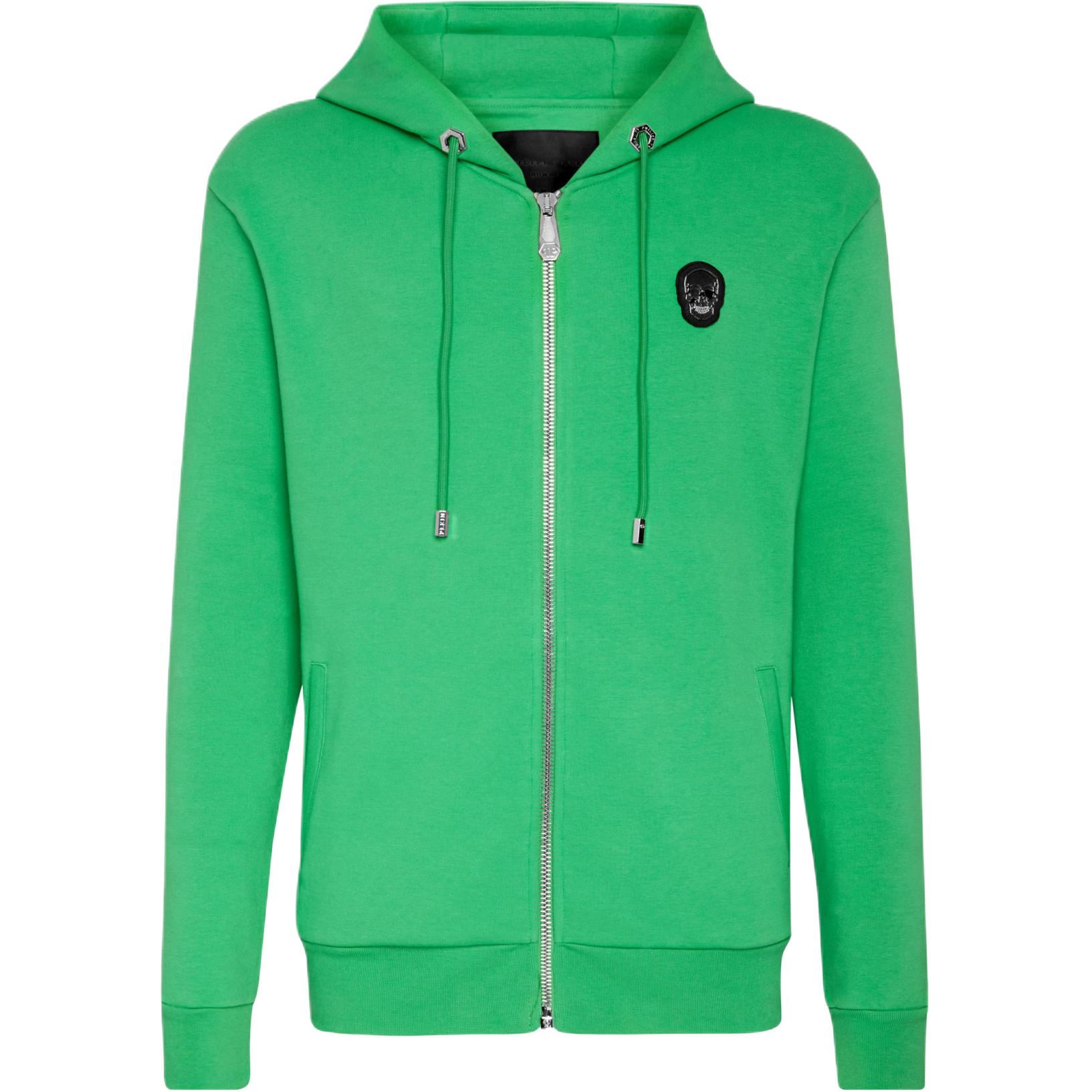 PHILIPP PLEIN Solid Color Logo Patch Green Hoodie Jacket for Men A20C-MJB2469-PJO002N-05