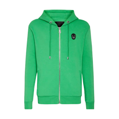 PHILIPP PLEIN Solid Color Logo Patch Green Hoodie Jacket for Men A20C-MJB2469-PJO002N-05