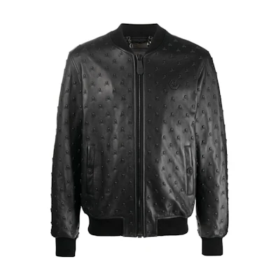 PHILIPP PLEIN Solid Color Zipper Long Sleeve Jacket in Black FABCMLB1582PLE010N
