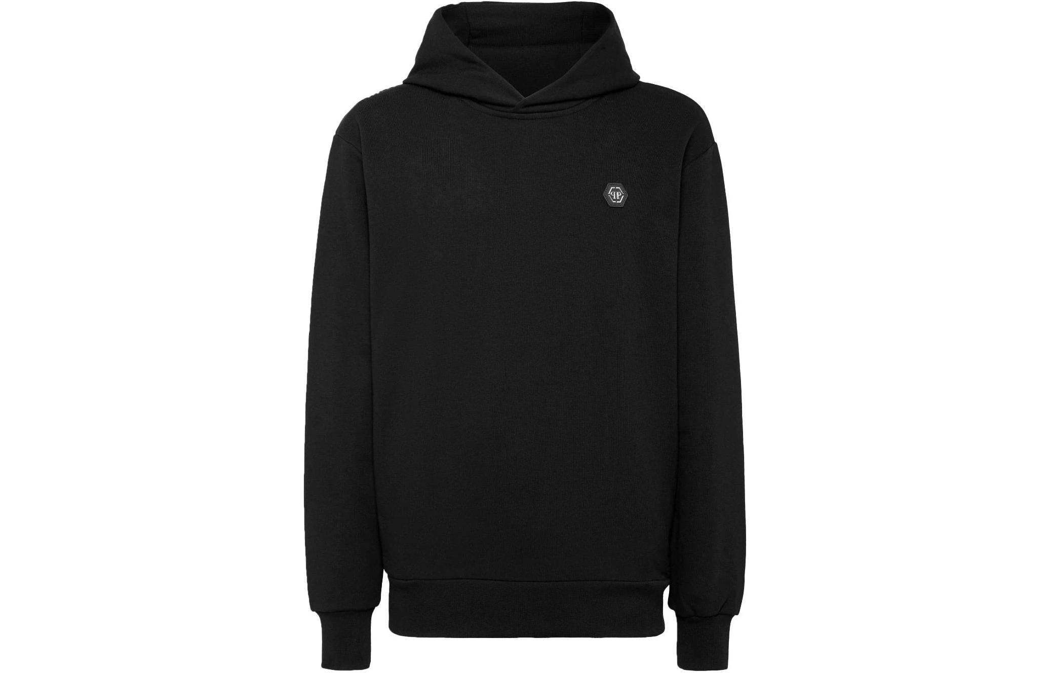 PHILIPP PLEIN Solid Logo Embroidered Hoodie Black Long Sleeve FACC-MJB3071-PJO002N-02