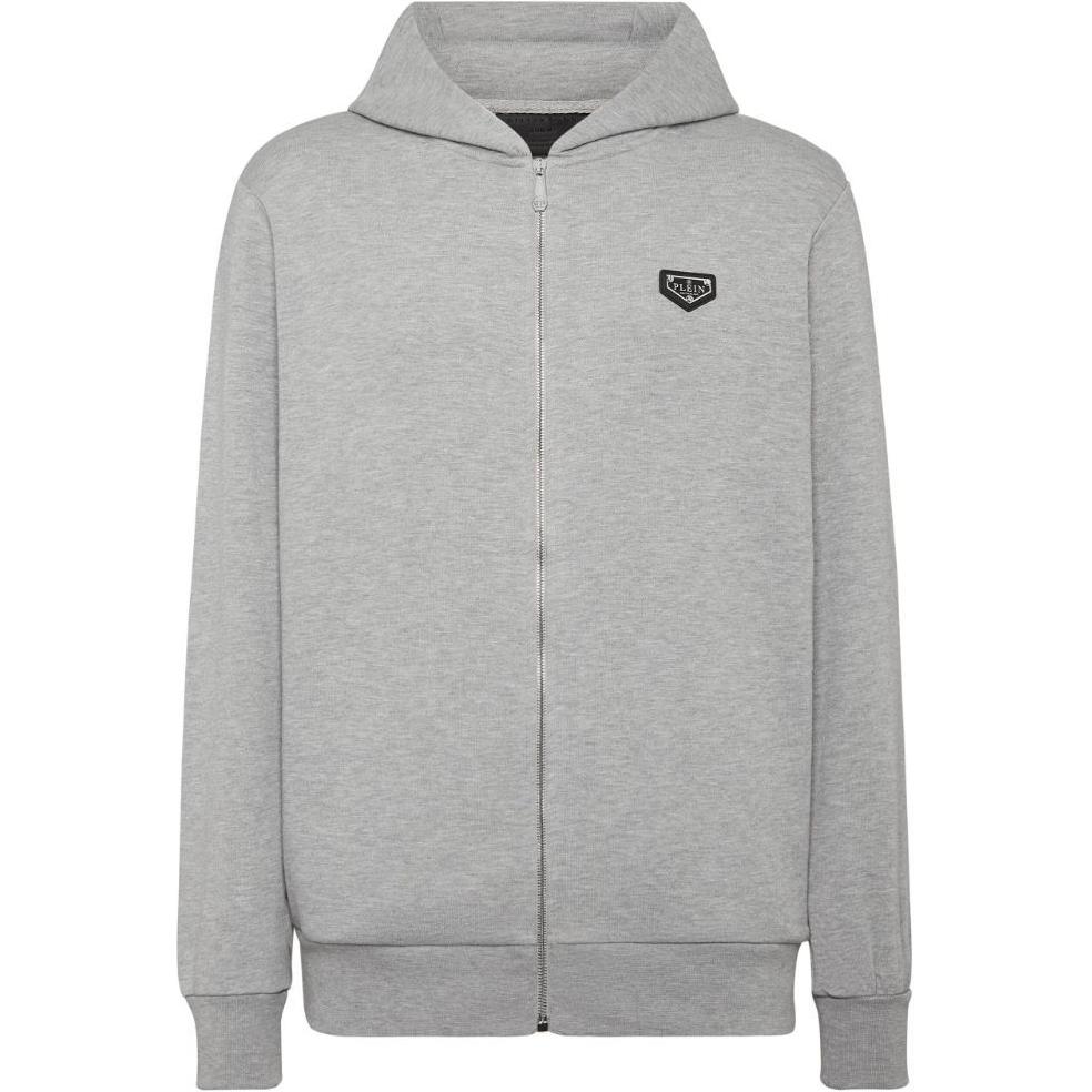 PHILIPP PLEIN Solid Logo Patch Zip Hoodie Grey UADC-MJB3569-PTE003N-GRAY