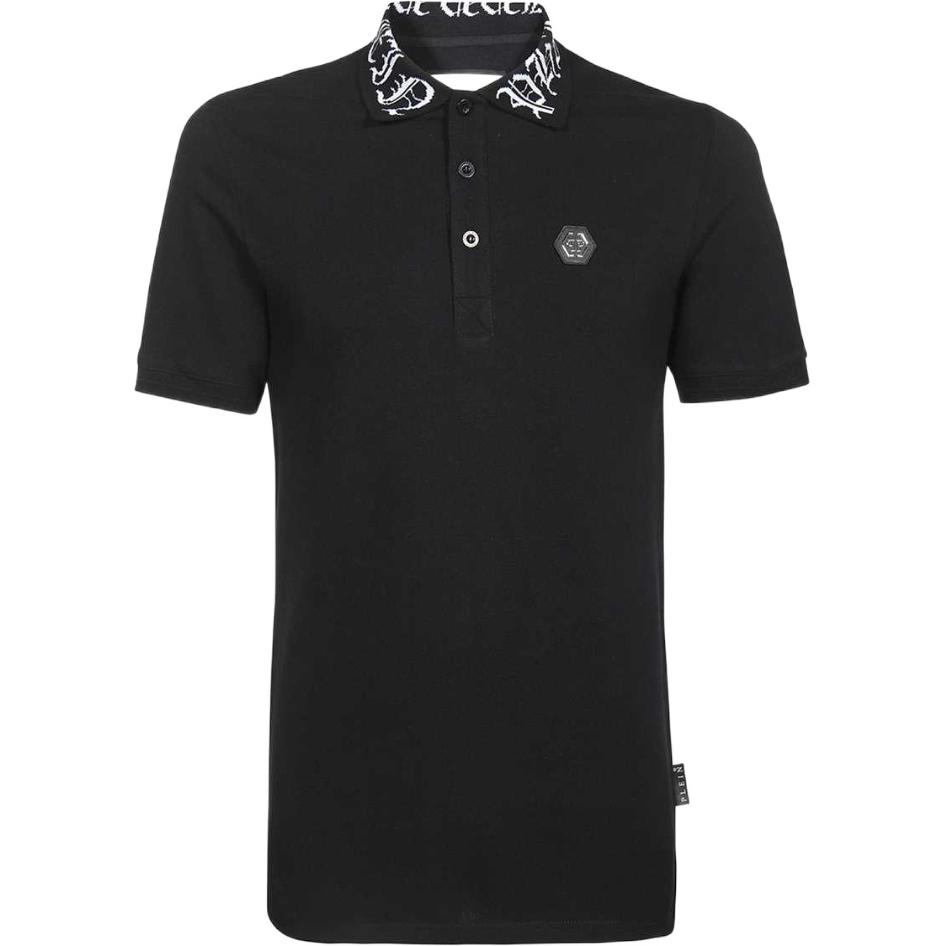 PHILIPP PLEIN SS22  Black Logo Print Short Sleeve Polo Shirt. FABC-MTK5721-PTE003N-0201