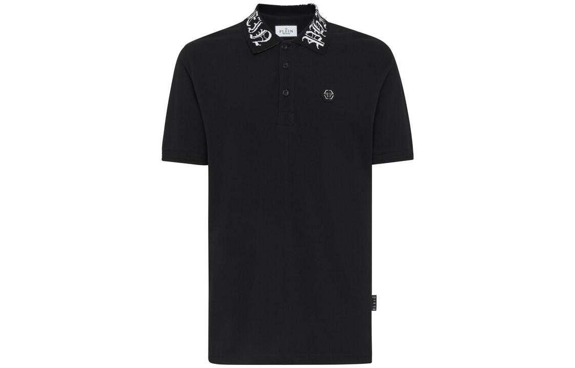 Order フィリッププレイン SS22 ブラック ロゴプリント 半袖 ポロシャツ FABC-MTK5721-PTE003N-0201