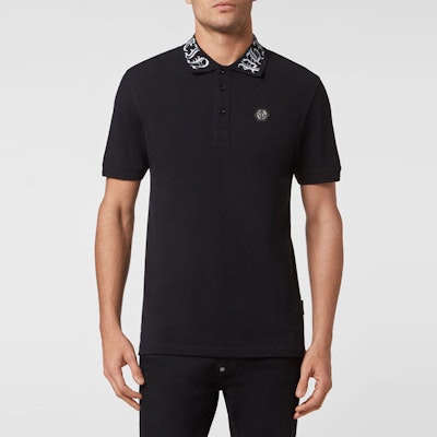PHILIPP PLEIN SS22 黑色標誌印花短袖POLO衫. FABC-MTK5721-PTE003N-0201 Shop PHILIPP PLEIN SS22 黑色標誌印花短袖POLO衫. FABC-MTK5721-PTE003N-0201