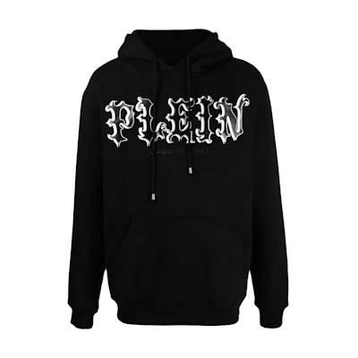 PHILIPP PLEIN SS22 Baroque Letter Print Hoodie Black Fashion Hoodie FAACMJB2502PJO002N02