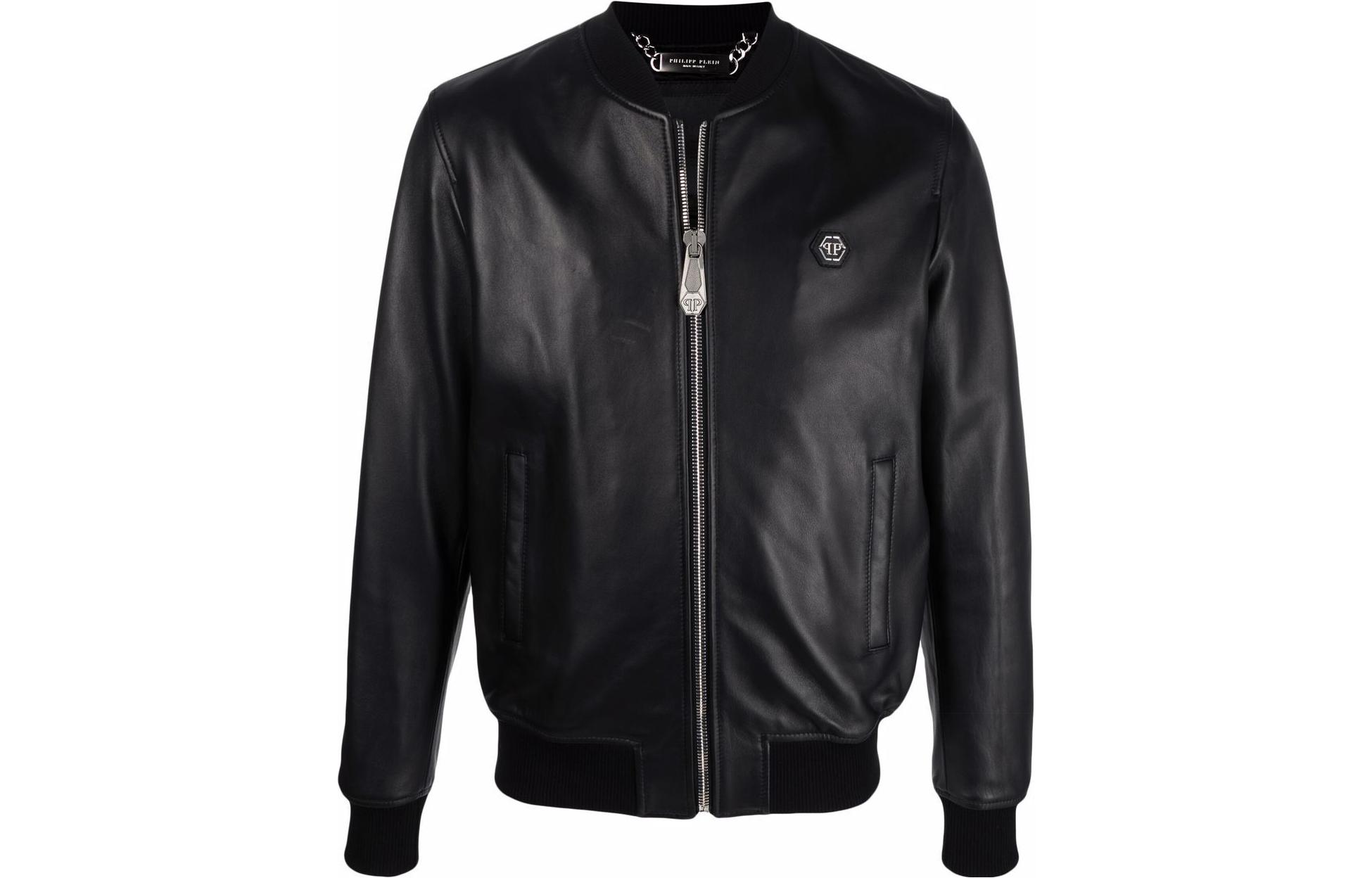 PHILIPP PLEIN SS22 Black Fitted Baseball Collar Jacket SABCMLB1471PLE010N