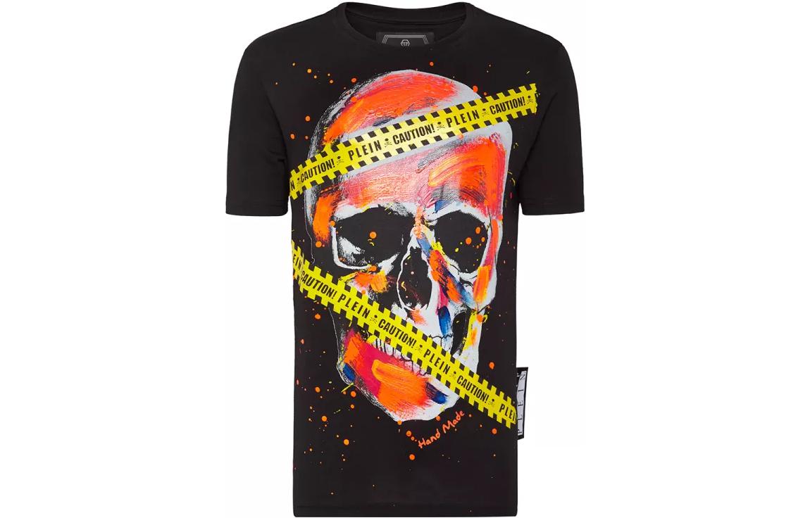 Order PHILIPP PLEIN SS22 黑色圖案印花短袖圓領T恤 男款 S19C-MTK3072-PJY002N-02