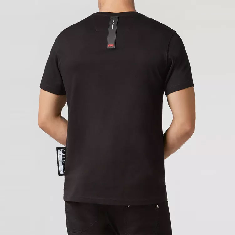 Shop PHILIPP PLEIN SS22 黑色圖案印花短袖圓領T恤 男款 S19C-MTK3072-PJY002N-02