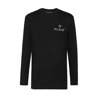 PHILIPP PLEIN SS22 Black Slim Fit Long Sleeve T-Shirt with Logo Print for Men FAAC-MTK5122-PJY002N-02