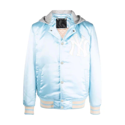 PHILIPP PLEIN SS22 Embroidered Logo Hooded Bomber Jacket Grey Blue - Men’s MRB1881PTE003N07