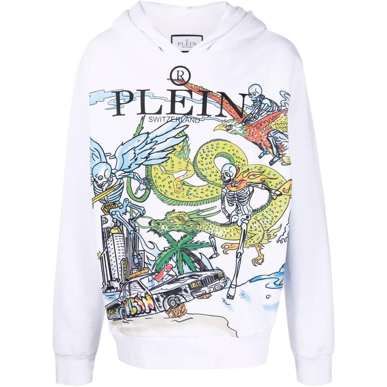 PHILIPP PLEIN SS22 Graphic Print Hoodie Unisex Long-Sleeve White PABCUJB0068PJO002N01