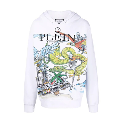 PHILIPP PLEIN SS22 Graphic Print Hoodie Unisex Long-Sleeve White PABCUJB0068PJO002N01