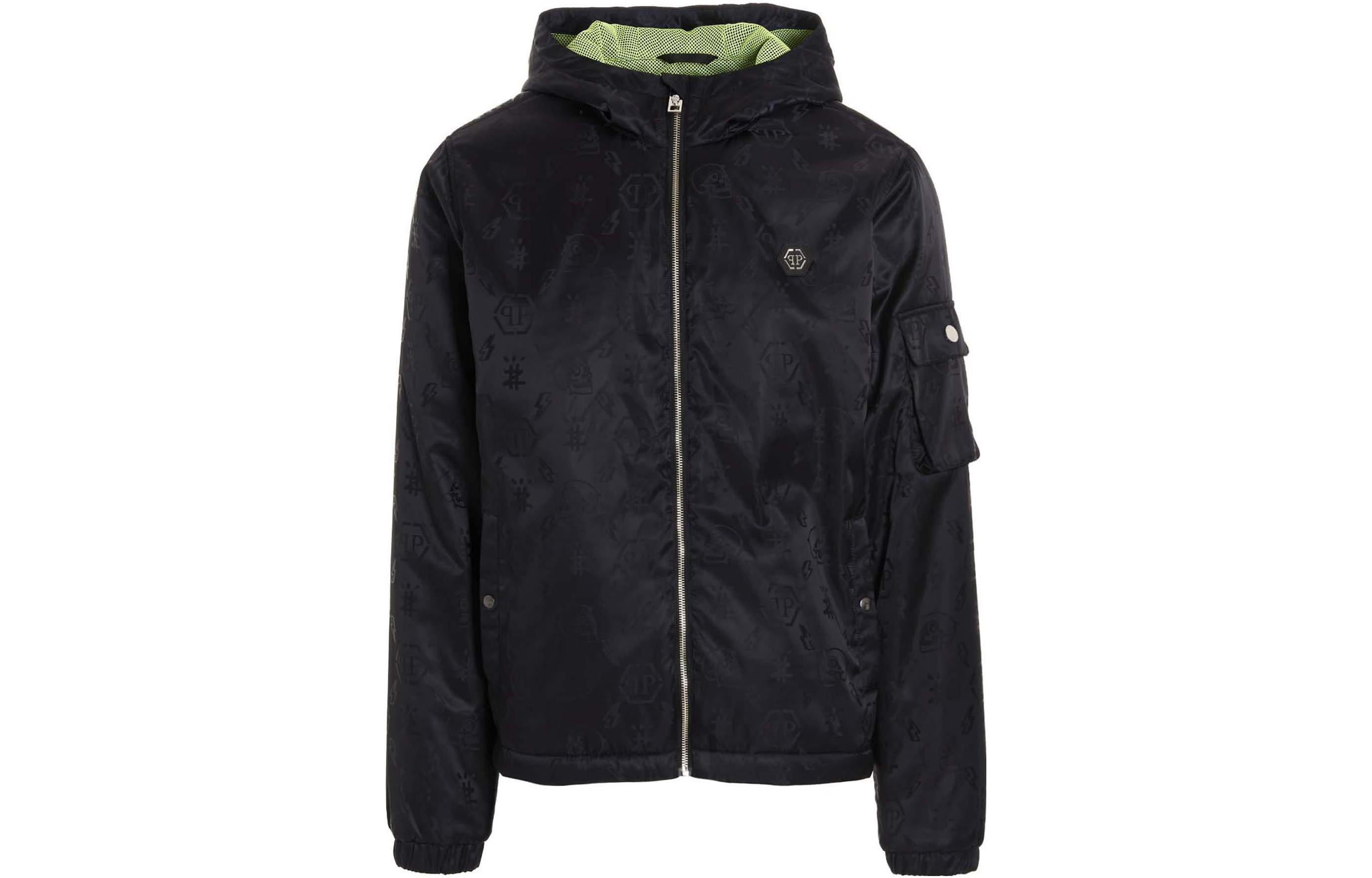 PHILIPP PLEIN SS22 Logo Print Hoodie Jacket Black MRB1934PNY002N-02