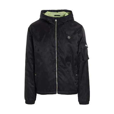 PHILIPP PLEIN SS22 Logo Print Hoodie Jacket Black MRB1934PNY002N-02