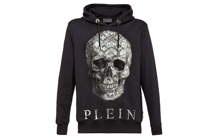 PHILIPP PLEIN SS22 Skull Logo Print Hoodie Black F18CMJB0566