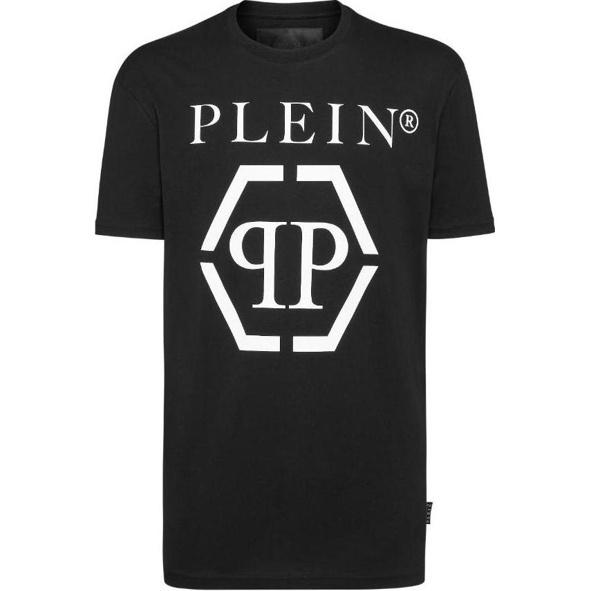 PHILIPP PLEIN SS23  Black Crew Neck T-Shirt with Letter Print. MTK5124-PJY002N-02
