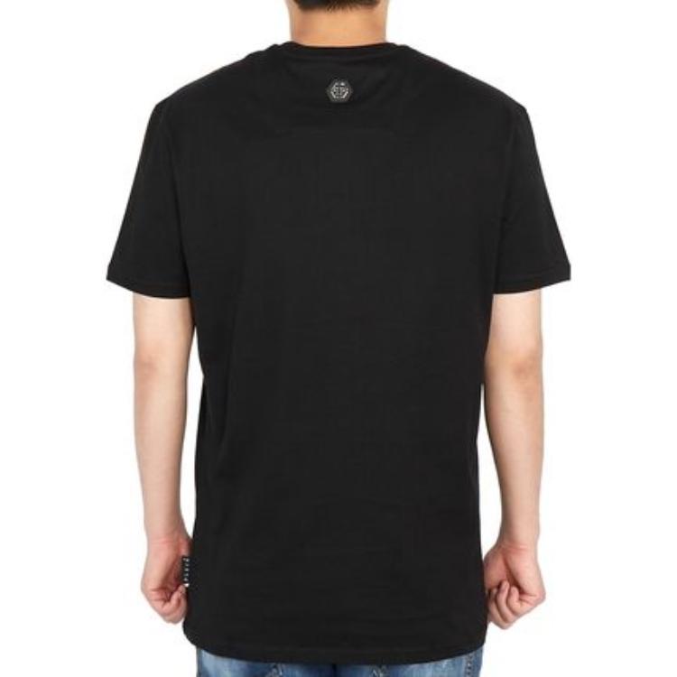 Shop PHILIPP PLEIN SS23 Kaos Hitam Crew Neck dengan Cetakan Huruf. MTK5124-PJY002N-02