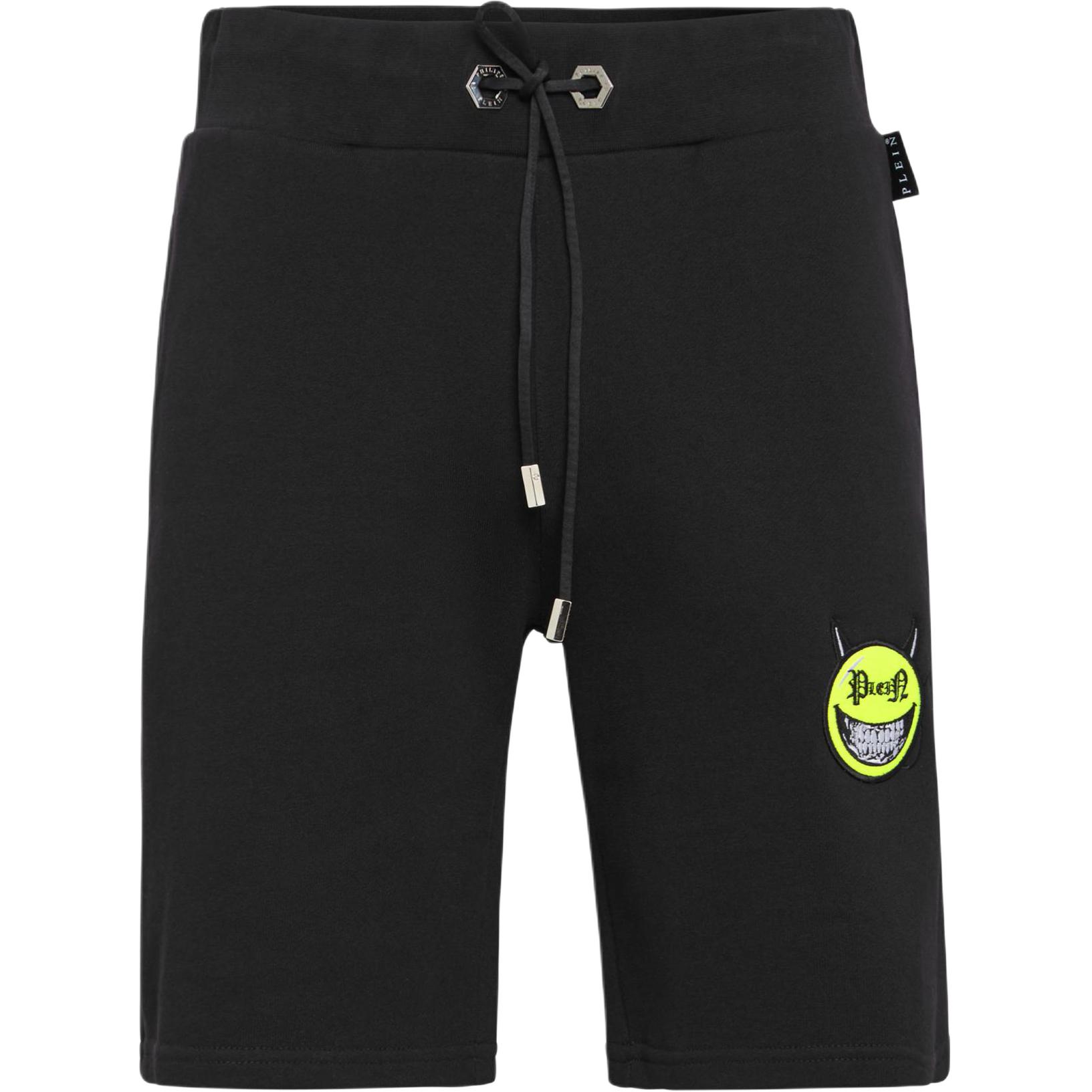 PHILIPP PLEIN SS23  Black High-Waisted Tie Casual Shorts with Metal Logo. P20C-MJT1622-PJO002N-02