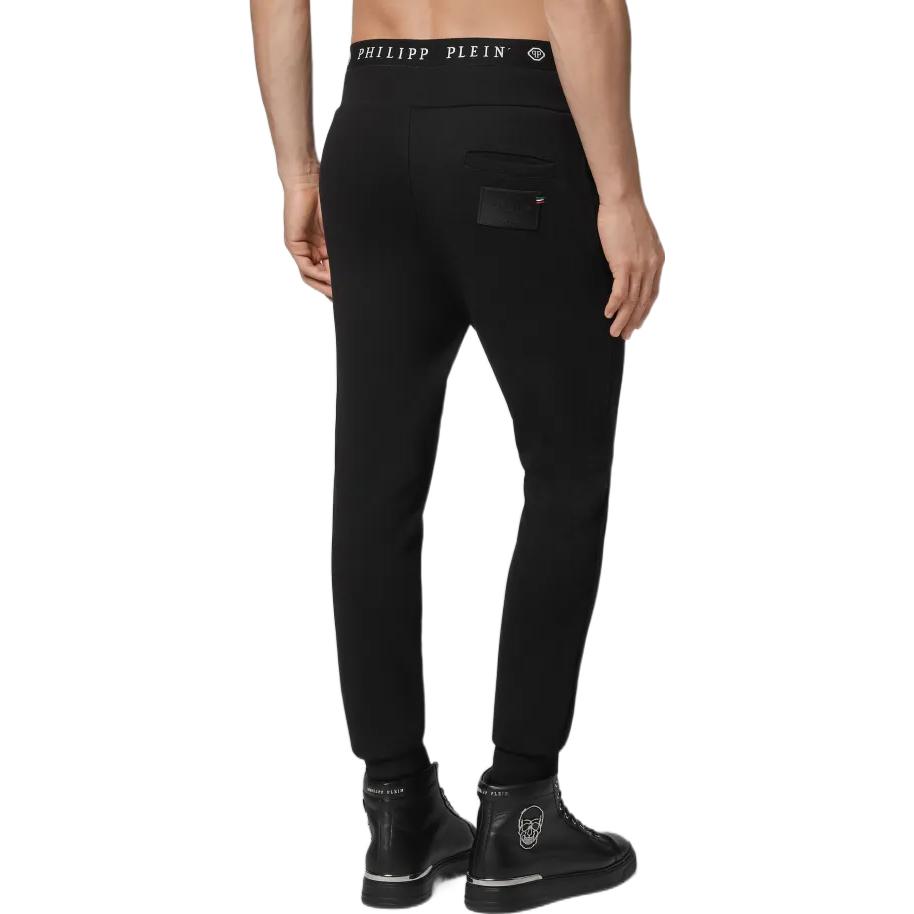 Purchase 필립 플레인 SS23 블랙 로고 코튼 캐주얼 핏 스웻팬츠. PAAC-MJT1757-PJO002N-02