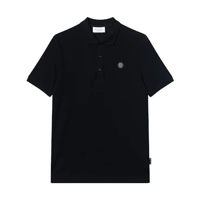 PHILIPP PLEIN SS23 Black Skull Logo Print Polo Shirt. SACC-MTK6343-PTE003N-02