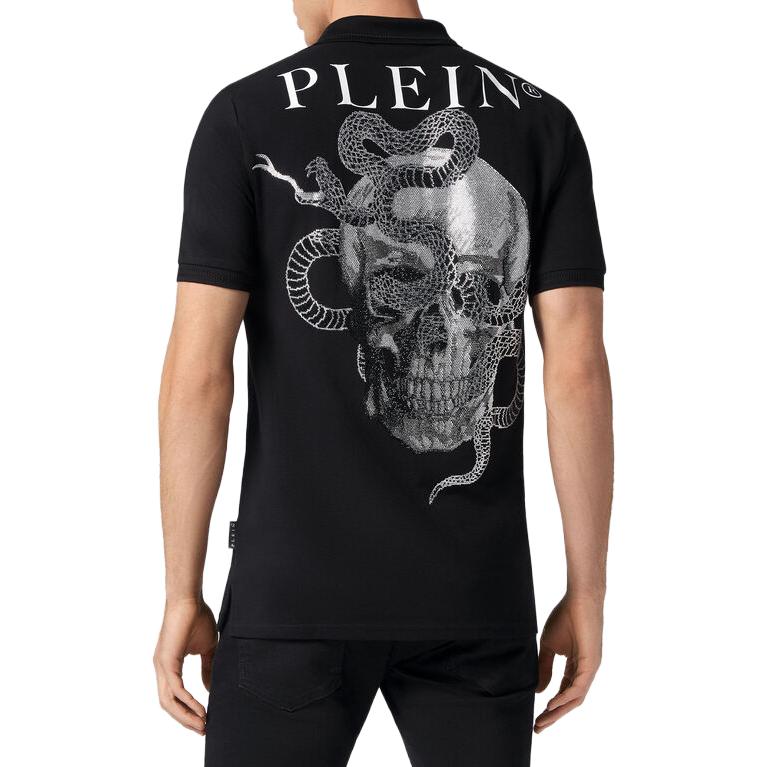 Details for PHILIPP PLEIN SS23 ブラック スカルロゴ プリント ポロシャツ. SACC-MTK6343-PTE003N-02