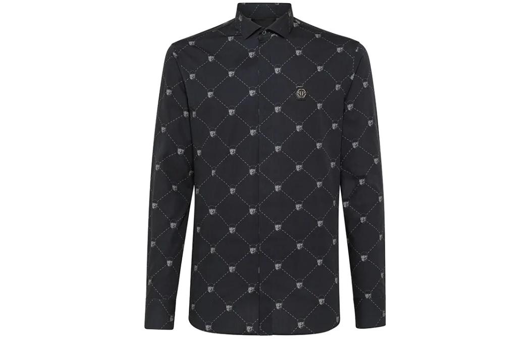 PHILIPP PLEIN SS23  Black Skull Print Long Sleeve Shirt. F19C-MRP0968-PTE012N-02