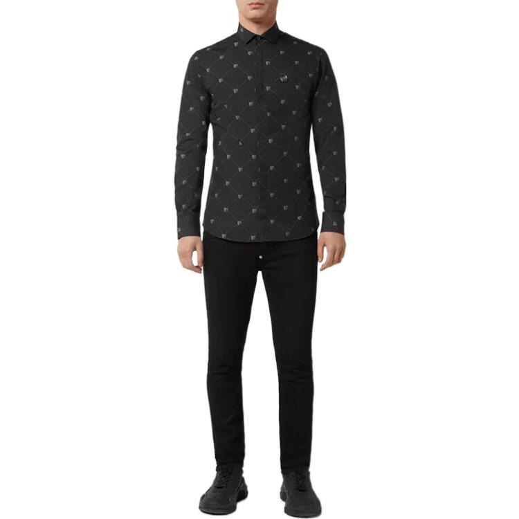 Lookbook PHILIPP PLEIN SS23 Baju Lengan Panjang Cetakan Skull Hitam. F19C-MRP0968-PTE012N-02